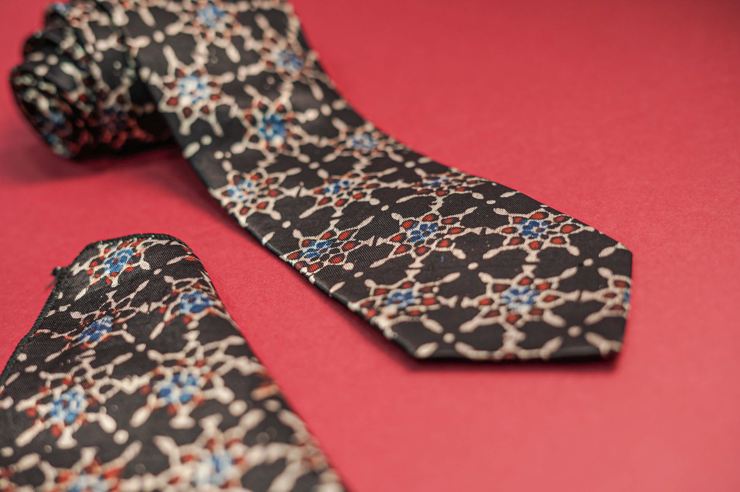 Handcrafted Black Ajarakh Mashru Silk Tie and Pocket Square | Haath Ka Bana