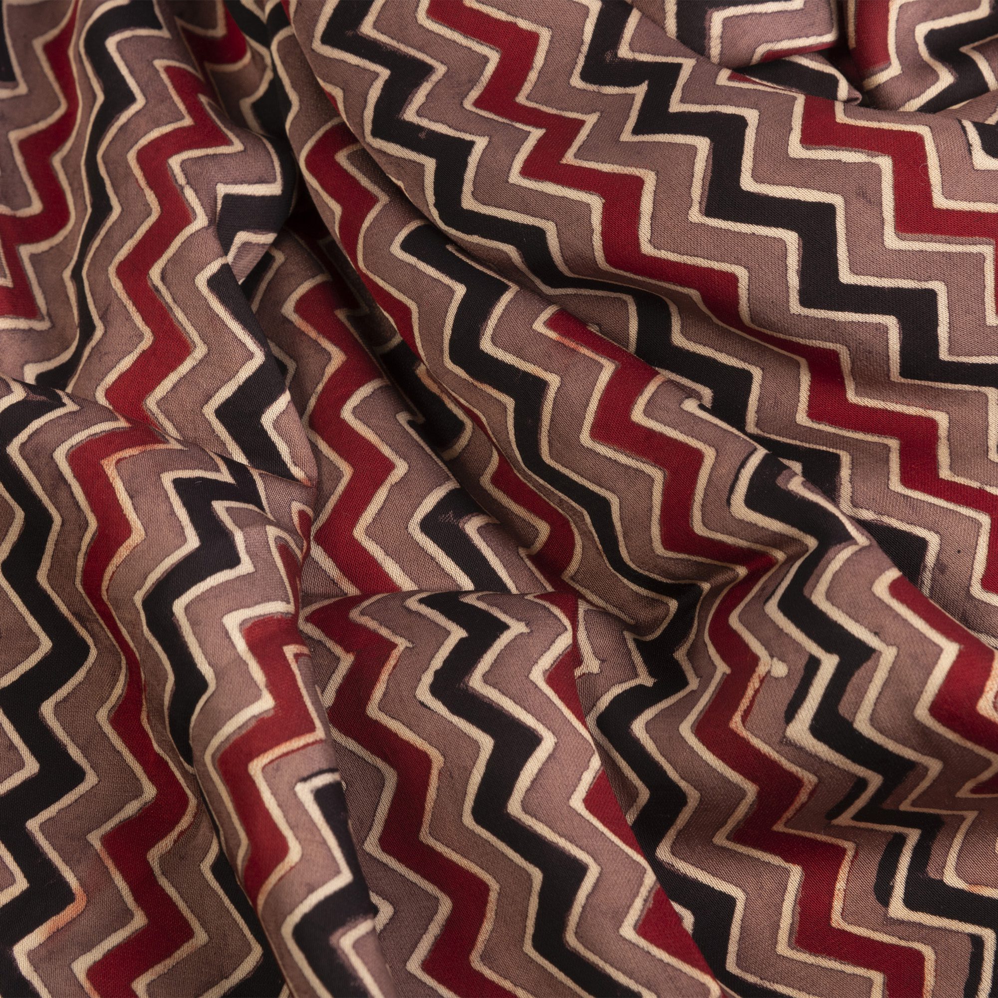 Black & Read Zigzag Modal Silk Stole | Haath Ka Banna