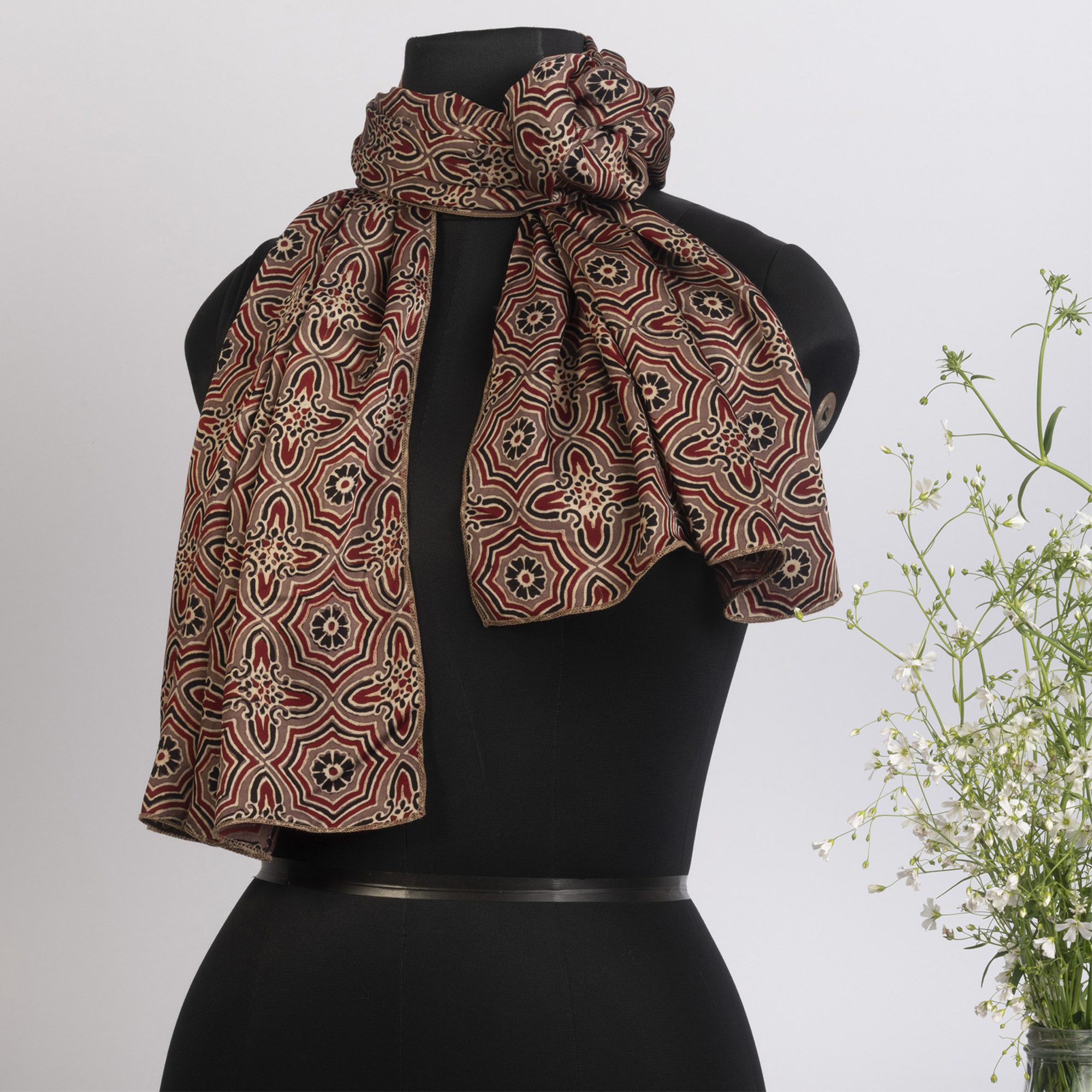 Modal Silk Stole With Handblock Ajrakh | Haath Ka Banna
