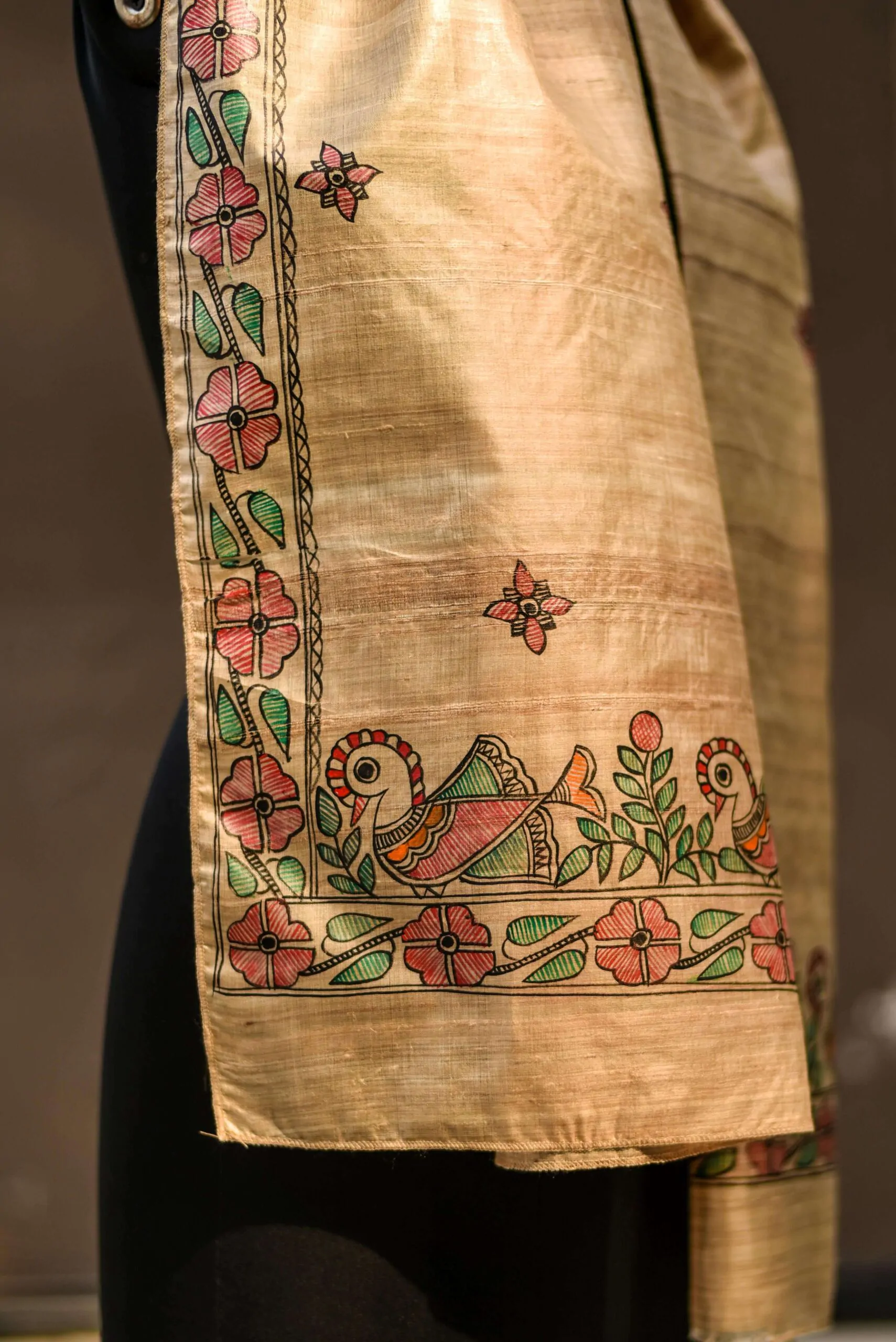 Madhubani Hand-painted Tussar Silk Stole | Haath Ka Banna
